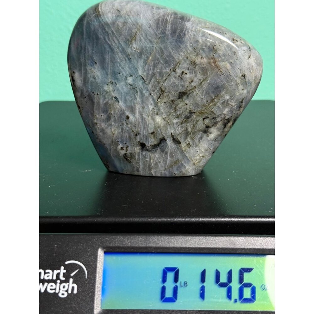Natural Labradorite Freeform Gray Stone Blue Flash Crystal Reiki 3.5" 412g - Picture 11 of 12